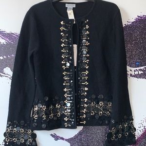 NWT MAC & JAC 💯 WOOL BLACK CARDIGAN